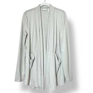 LOGO Lounge Lori Goldstein Stretch Knit Cardigan Medium beige tan neutral flowy